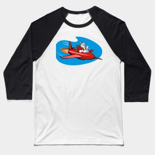 Santa Claus Riding Jet Plane Retro Baseball T-Shirt